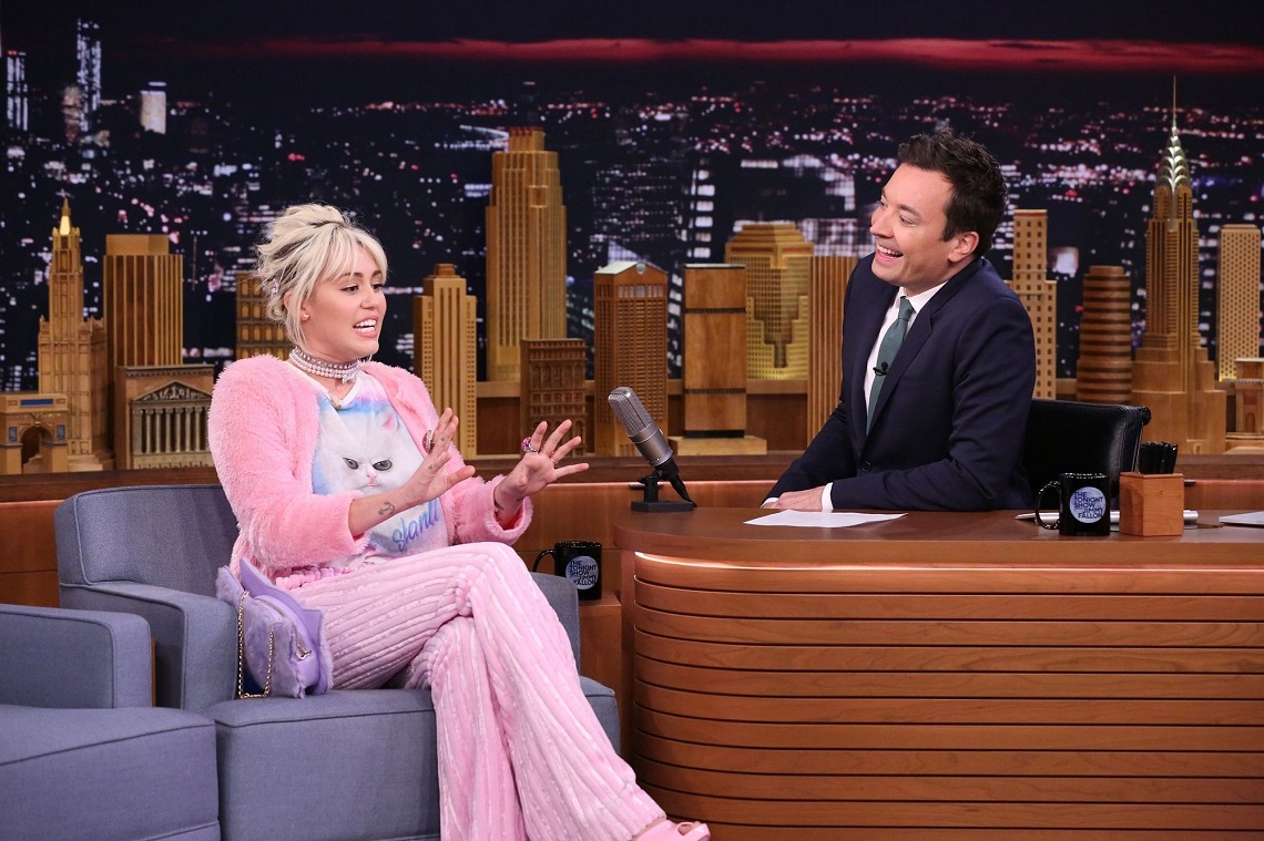 Miley Cyrus Talks To Fallon Wearing Cat-Themed Ensemble